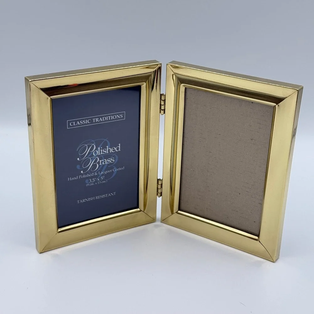 Classic Traditions Polished Brass Double Hinged Picture Frame 3.5x5 Gold Tone